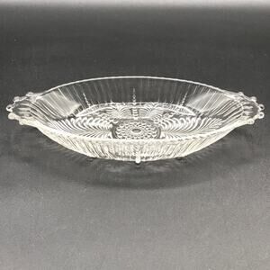 Vintage Anchor Hocking Clear Glass Relish Dish #124 Ferns Feathers Pearls Dots